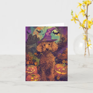 Spooky Pudel Hund Halloween Witch och Pumpkin Kort
