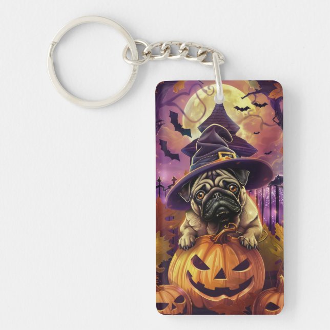 Spooky Pug Hund Halloween Witch och Pumpkin (Framsidan)