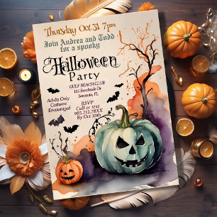 Spooky pumkins costume party vattencolor Halloween Inbjudningar