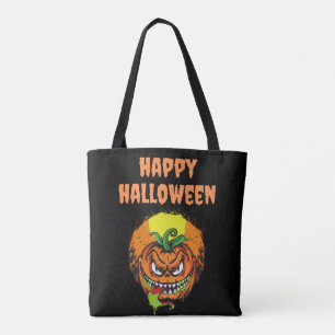 Spooky Pumpkin Ansikte Lycklig Hallowen Tygkasse