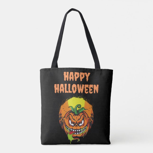 Spooky Pumpkin Ansikte Lycklig Hallowen Tygkasse (Baksida)