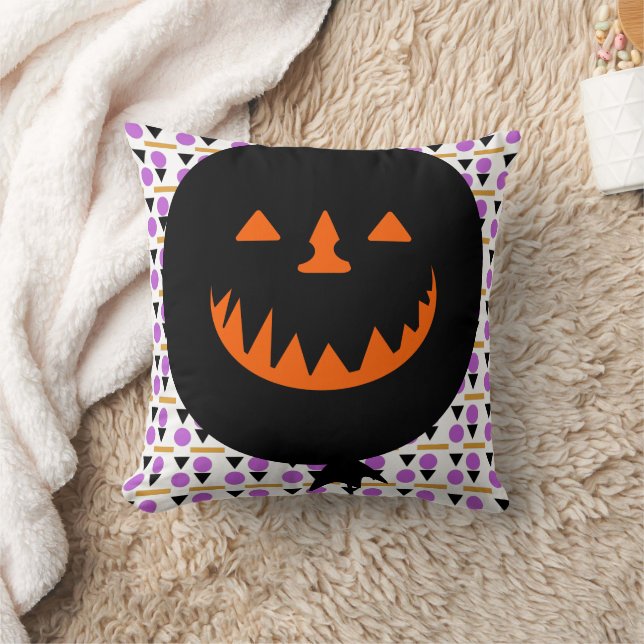 Spooky Pumpkin Balloon Geometric Halloween Kudde (Filt)