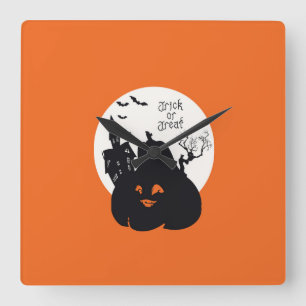 Spooky Pumpkin Bus eller godis Fyrkantig Klocka