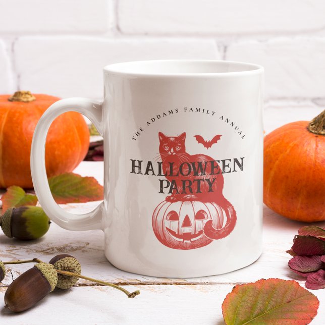 Spooky Pumpkin Cat och Fladdermus Vintage Hallowee Kaffemugg (Skapare uppladdad)