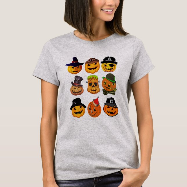 Spooky Pumpkin Collage Tee, Halloween Costume T Shirt (Framsida)