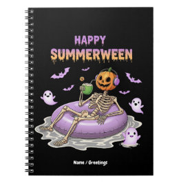 Spooky Pumpkin Faced Skeleton Fun Happy Summerween Anteckningsbok