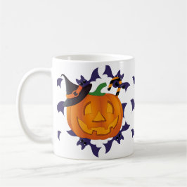 Spooky Pumpkin & Fladdermus Halloween Cute Witch H Kaffemugg