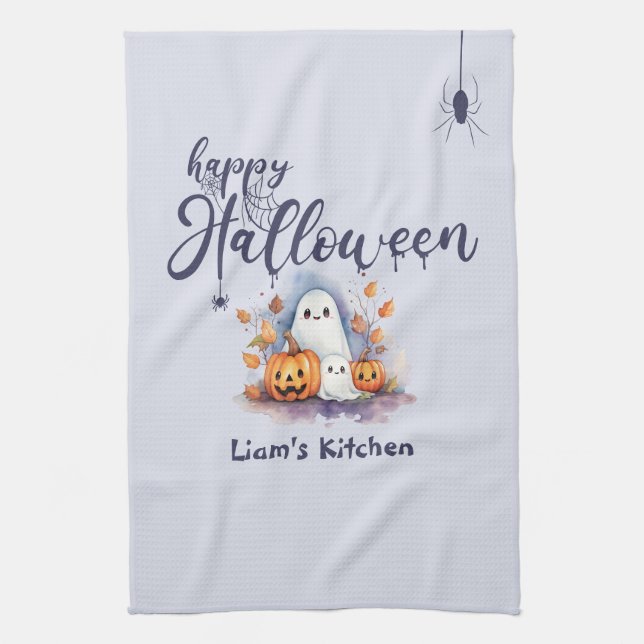 Spooky Pumpkin Ghost Halloween Kitchen Towel Kökshandduk (Vertikal)