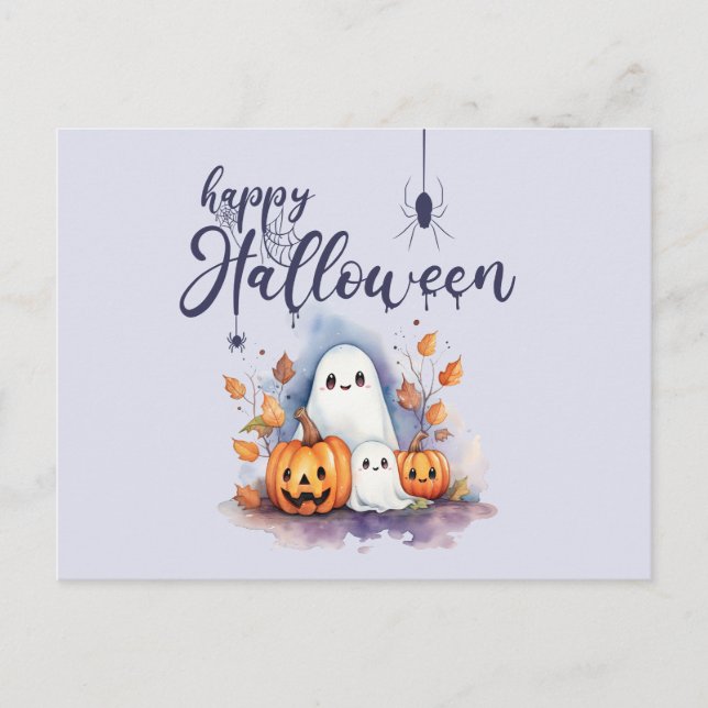 Spooky Pumpkin Ghost Halloween-vykort Vykort (Framsida)