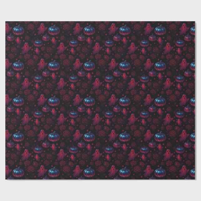 Spooky Pumpkin Ghost Pattern Wrapping Paper Presentpapper (Platt)