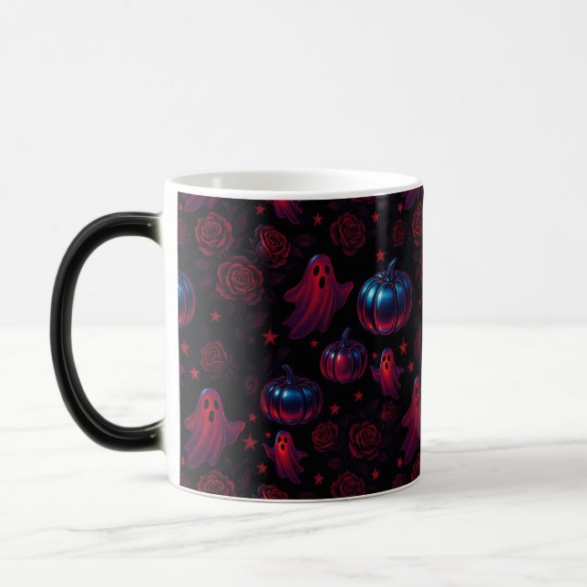 Spooky Pumpkin Ghost Rose Mug - 11 oz Magisk Mugg (Vänster)