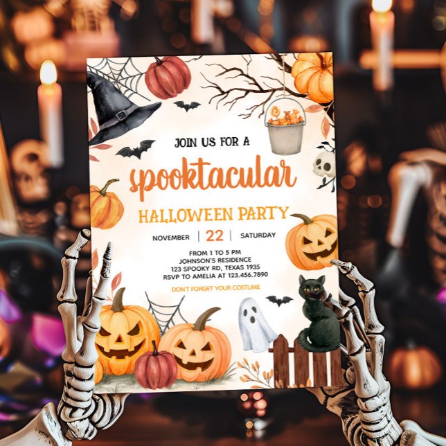 Spooky Pumpkin Halloween fest Inbjudningar (Spooktacular Halloween Party Invitation)