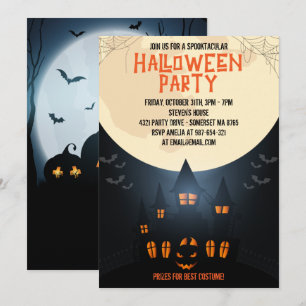 Spooky Pumpkin Halloween med hemsökt hus och Måne Inbjudningar