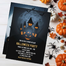 Spooky Pumpkin Halloween med hemsökt hus och Måne