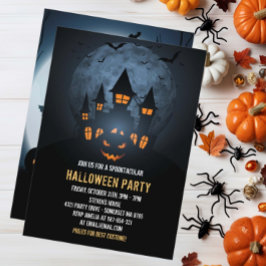 Spooky Pumpkin Halloween med hemsökt hus och Måne Inbjudningar