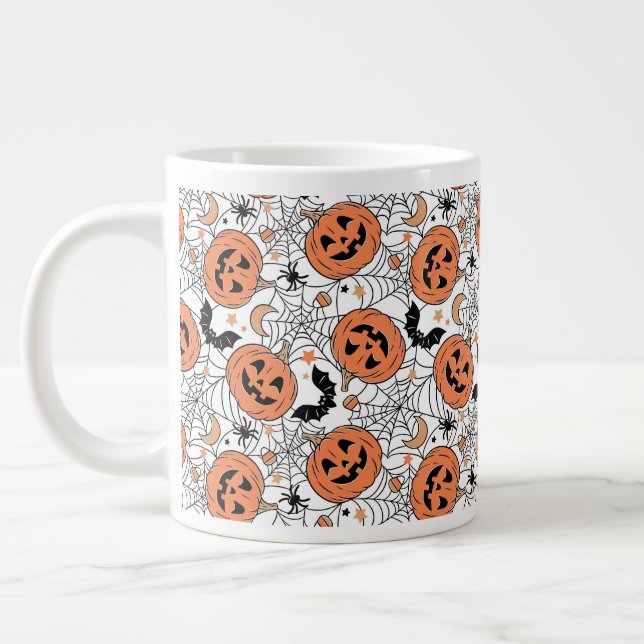 Spooky Pumpkin Halloween Mönster Jumbo Mugg (Vänster)