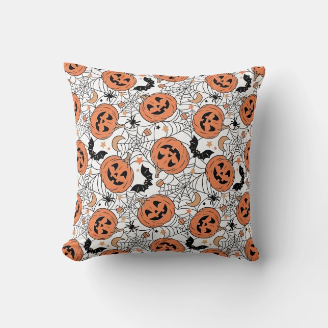 Spooky Pumpkin Halloween Mönster Kudde (Framsida)