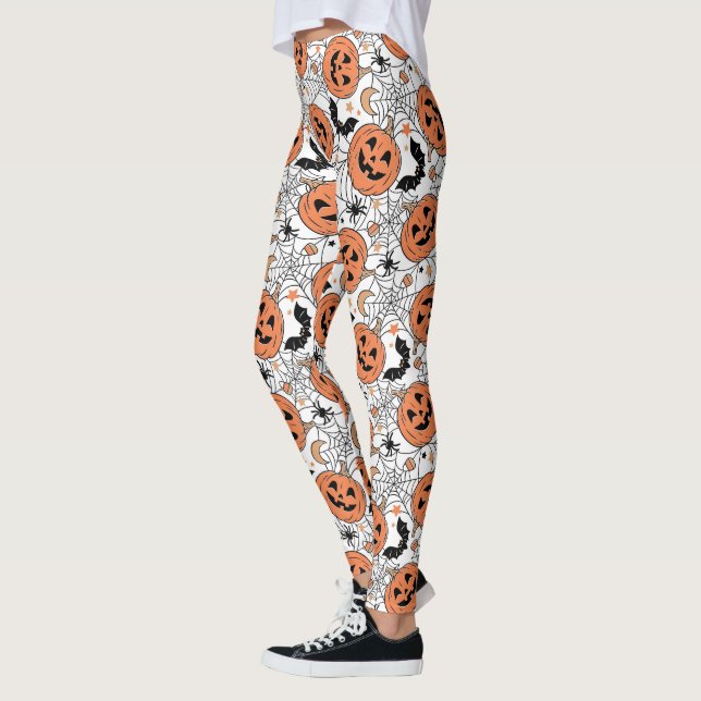 Spooky Pumpkin Halloween Mönster Leggings (Vänster)