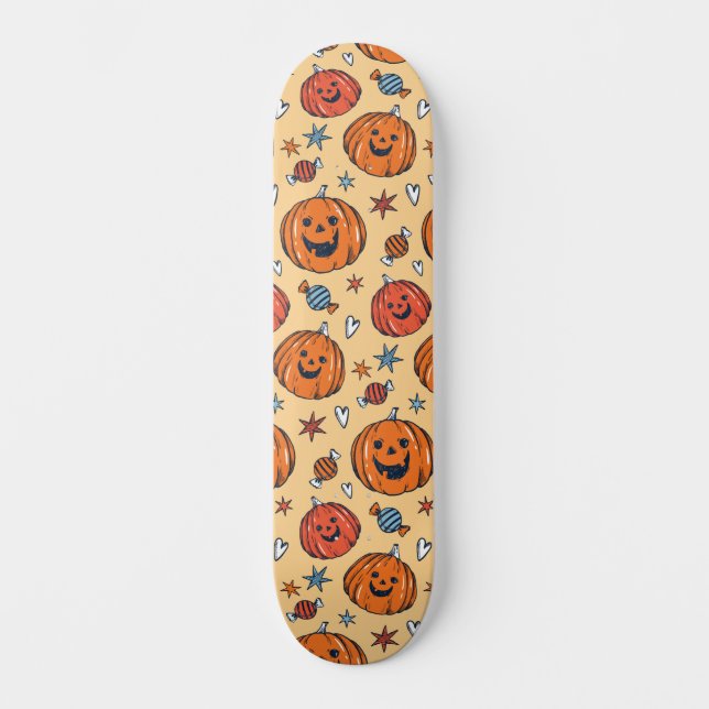 Spooky Pumpkin Halloween Mönster Mini Skateboard Bräda 18,5 Cm (Framsida)
