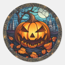 Spooky Pumpkin Halloween Round Sticker Runt Klistermärke