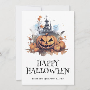 Spooky Pumpkin Haunted House Happy halloween Card Julkort