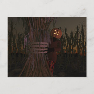 Spooky Pumpkin Head Fågelskrämma Vykort