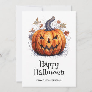 Spooky Pumpkin Höst löv Happy halloween Card Julkort