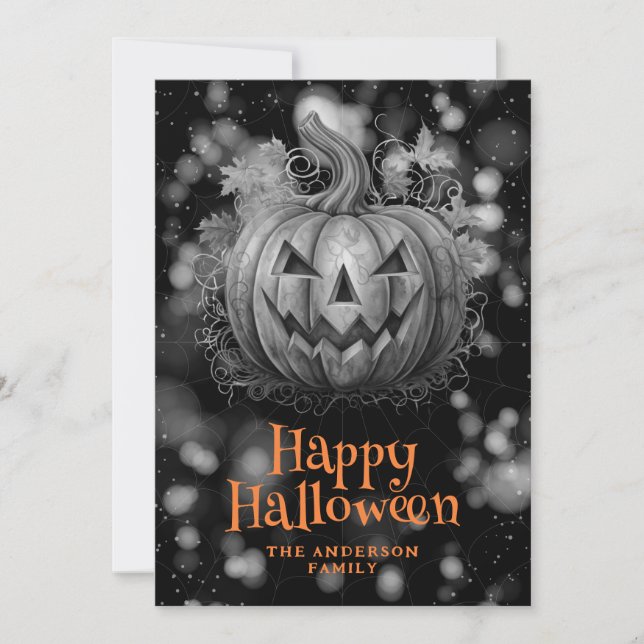 Spooky Pumpkin Jack O'Lantern Halloween Card Julkort (Framsida)