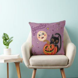 Spooky Pumpkin Kitten Måne - Light Lila Kudde