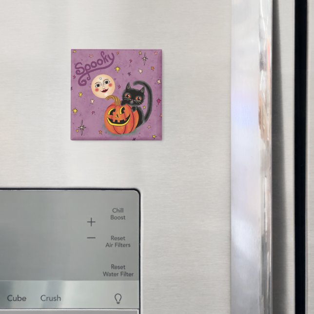 Spooky Pumpkin Kitten Måne - Light Lila Magnet (In Situ (Fridge))