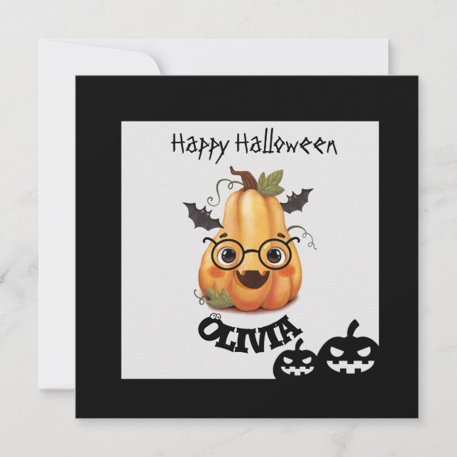 Spooky Pumpkin med glasögon Halloween-kort (Framsida)