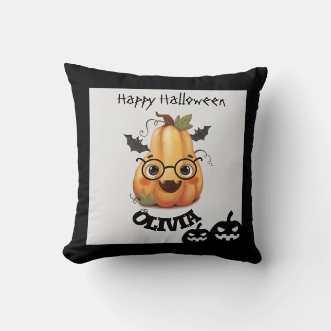 Spooky Pumpkin med glasögon Halloween Kudde (Framsida)