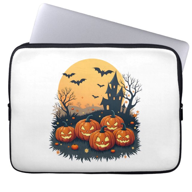 Spooky Pumpkin Patch - Retro Halloween Tee Laptop Fodral (Framsidan)