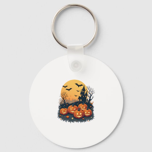 Spooky Pumpkin Patch � Retro Halloween Tee Nyckelring (Framsida)