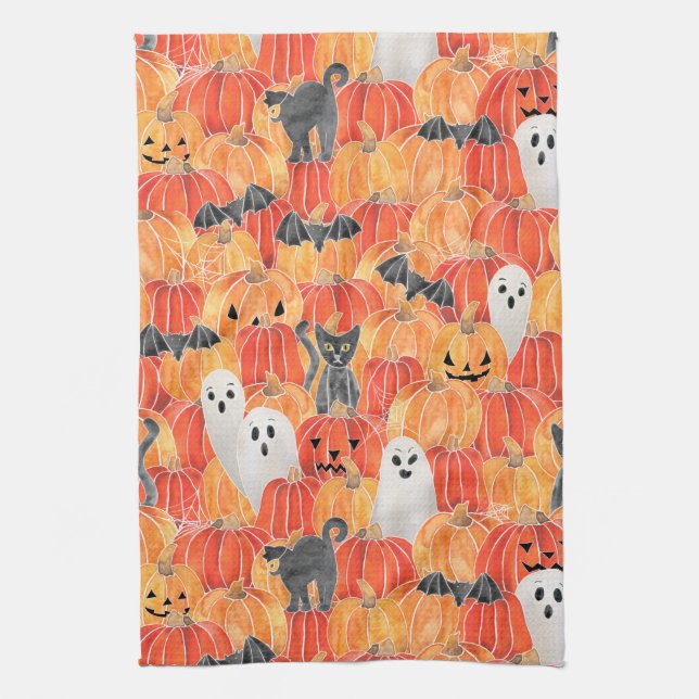 Spooky Pumpkin Patch Tea Towel Kökshandduk (Vertikal)