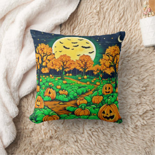 Spooky Pumpkin Patch: Tecknad Natt Kudde