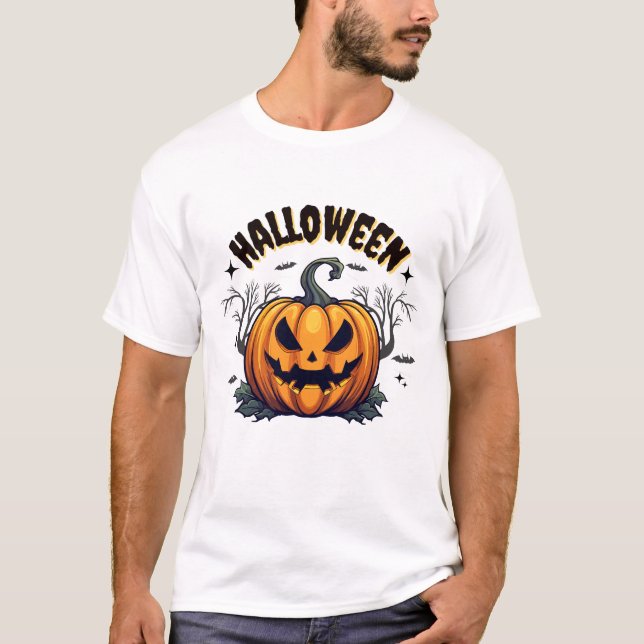Spooky Pumpkin & Skeleton Business Name Halloween T Shirt (Framsida)