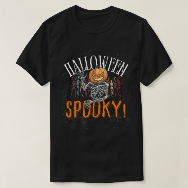 Spooky Pumpkin Skeleton Halloween T-Shirt | Funny (Design framsida)