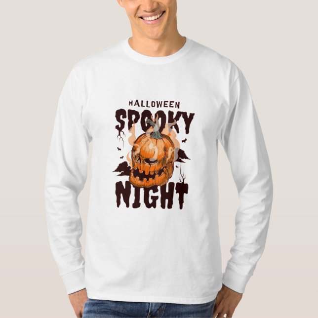 Spooky Pumpkin Skull Halloween T Shirt (Framsida)