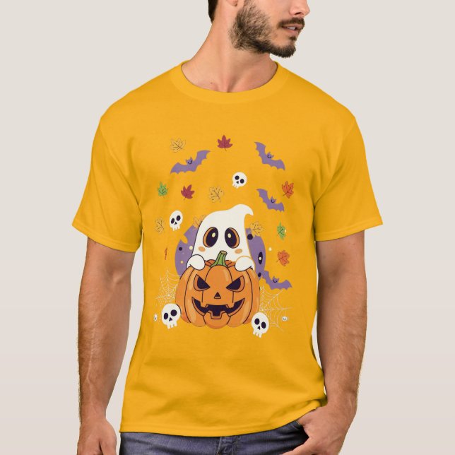 Spooky Pumpkin & Spider Autumn Design - Halloween T Shirt (Framsida)