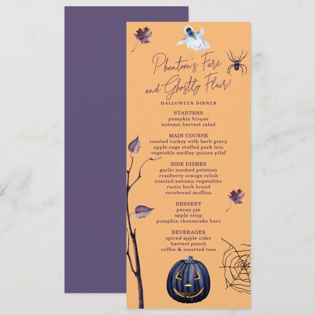 SPOOKY PUMPKIN SPINDELNÄT ÖNUMN GHOST HALLOWEEN MENY (Fram/baksida)