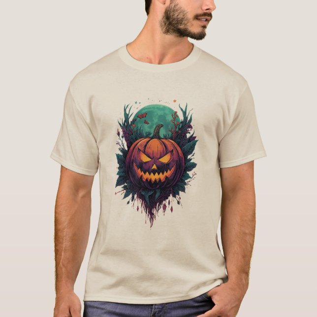 Spooky Pumpkin under full måne T Shirt (Framsida)