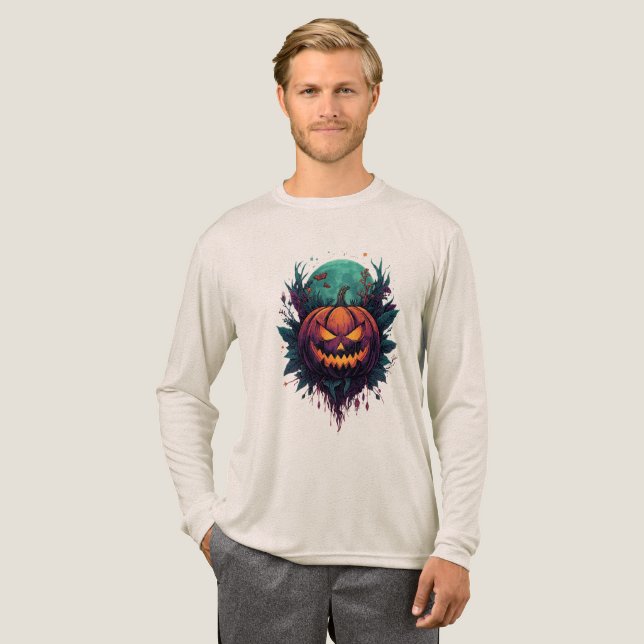 Spooky Pumpkin under full måne T Shirt (Hel framsida)