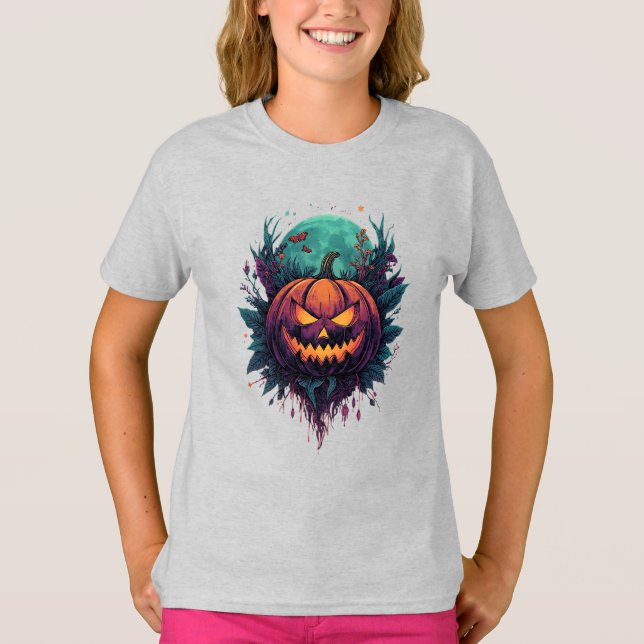 Spooky Pumpkin under full måne T Shirt (Framsida)