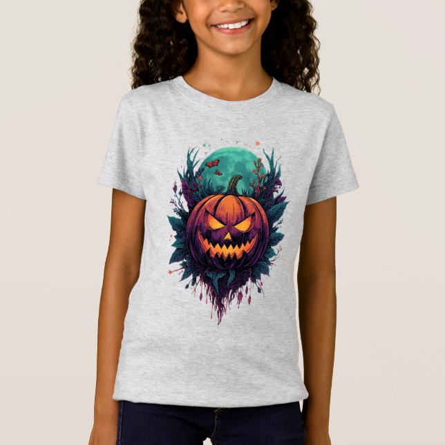 Spooky Pumpkin under full måne T Shirt (Framsida)