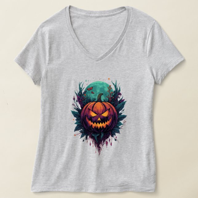 Spooky Pumpkin under full måne T Shirt (Laydown)