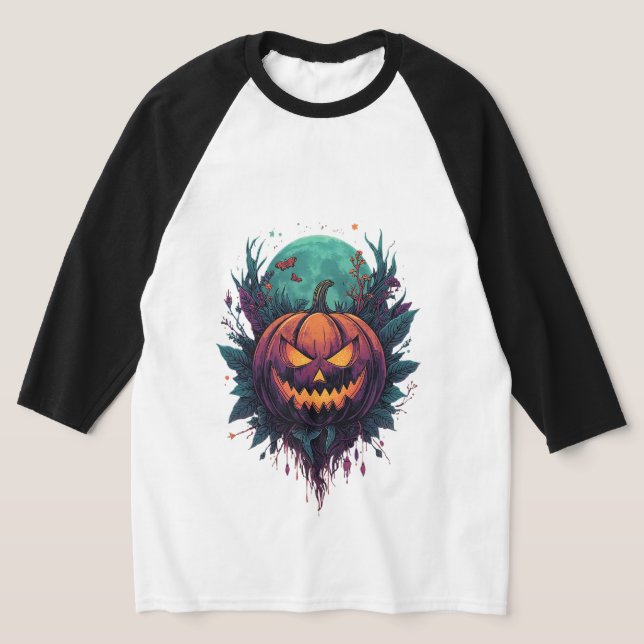 Spooky Pumpkin under full måne T Shirt (Laydown)
