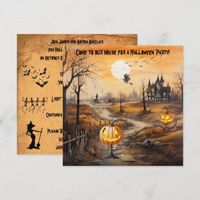 Spooky Pumpkins Halloween fest Inbjudningar (Fram/baksida)