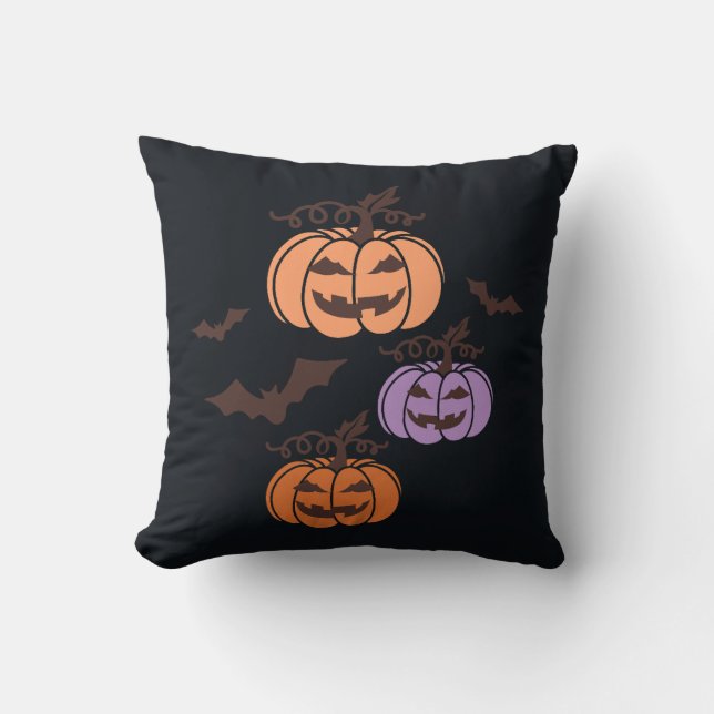 Spooky Pumpkins Trio Halloween Jack-o'Lantern Kudde (Framsida)
