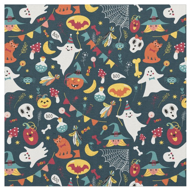 Spooky Pumpkins witches Halloween Fabric Design Tyg (Närbild)